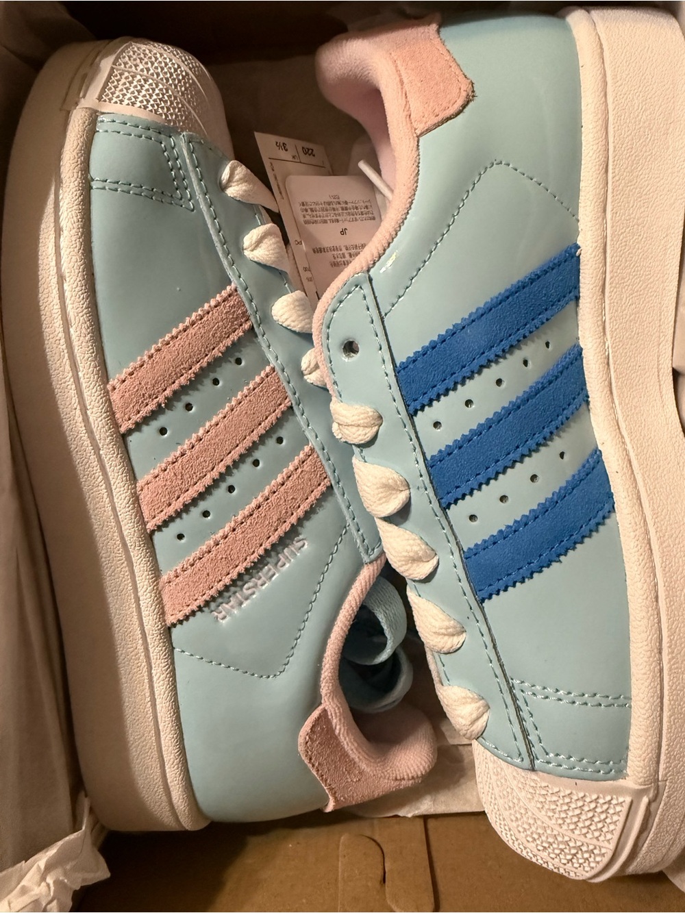 Adidas Superstar II Light Blue Sneakers with Pink & Blue Stripes